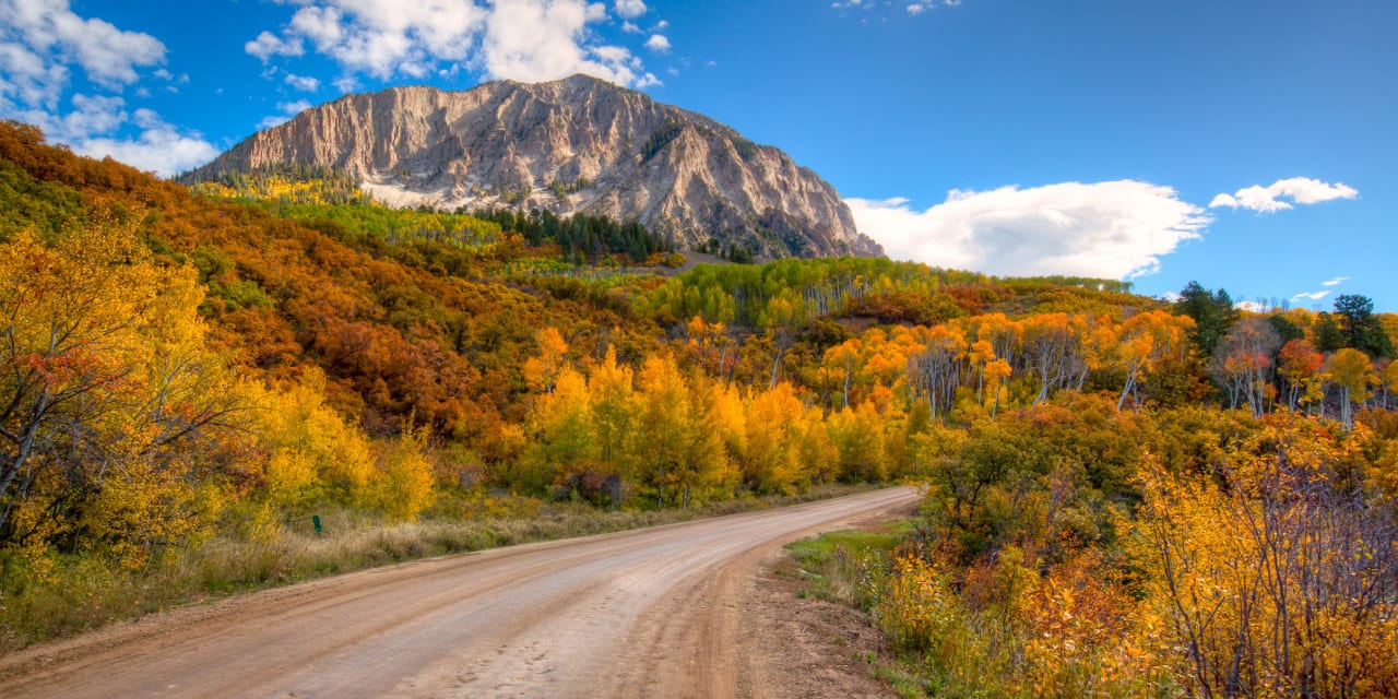 Kebler pass with golden trees in colorado