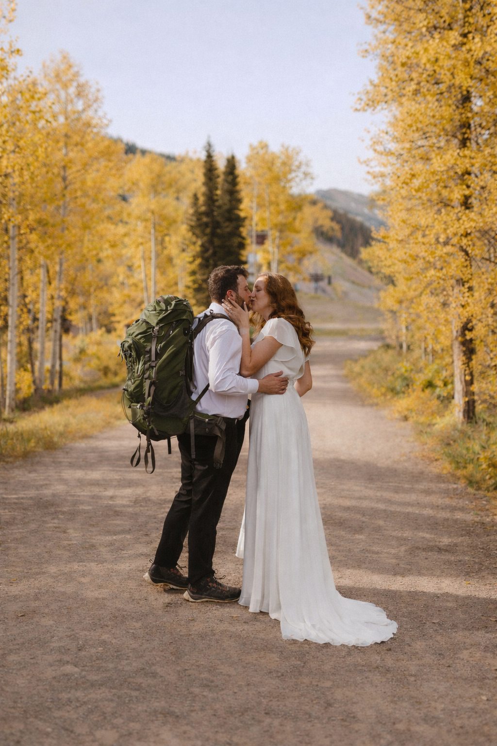 Wedding couple in telluride colorado with golden aspen trees